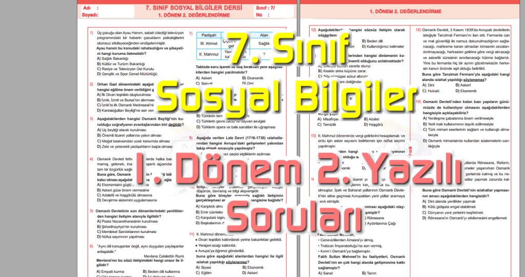 2022 2023 Sosyal Bilgiler 7 Sınıf 1 Dönem 2 Yazılı Soruları Cevap Anahtarlı Sosyal Bilgiler 